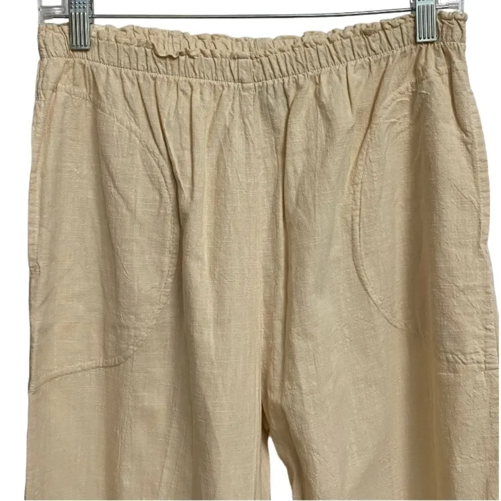 Produce Company Pull On Textured Pants Women's M Cotton Pockets Buttercream Boho